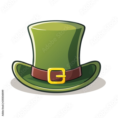 Green Top Hat with Gold Buckle Cartoon Illustration