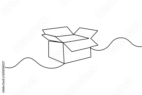 Carton box continuous one line drawing minimalist outline isolated vector illustration