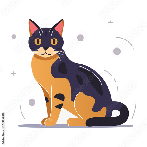 Cartoon black and orange cat with moon and stars