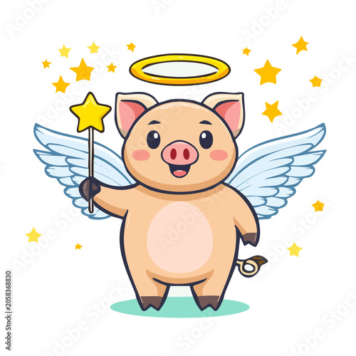 Cute cartoon elephant flying with stars