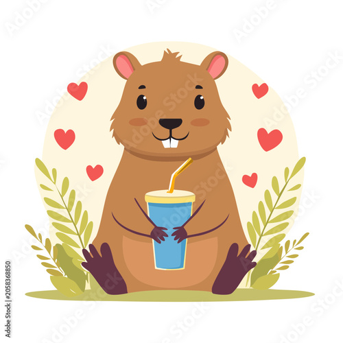 Cute cartoon panda holding gift box with hearts