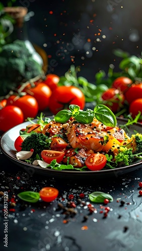 A vibrant plate of salad with tomatoes and greens
