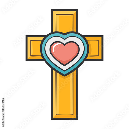 Christian cross with heart icon