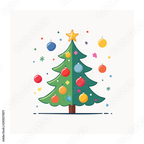 Flat design Christmas tree with ornaments and gifts