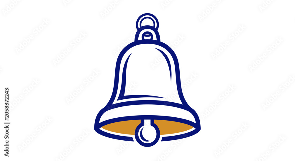 Fototapeta premium Blue and gold classic notification bell icon.