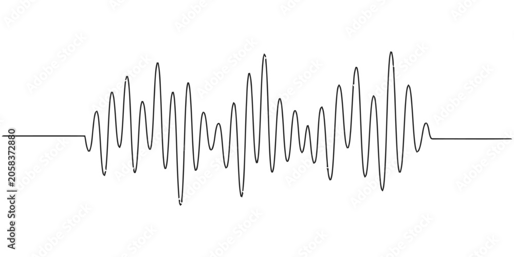 Obraz premium Black sound wave frequency line on white background, audio signal concept