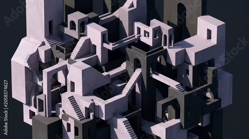 Abstract Impossible Architecture with Stairs and Arches
