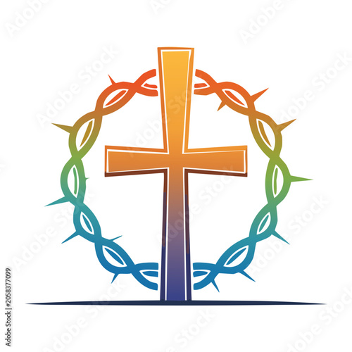 Christian cross with crown of thorns