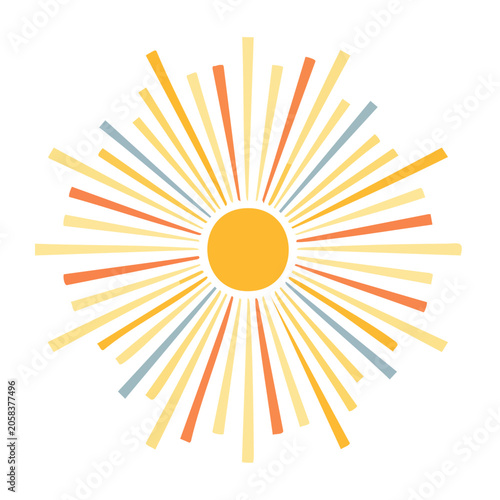 Flat sunburst graphic with colorful rays on white background