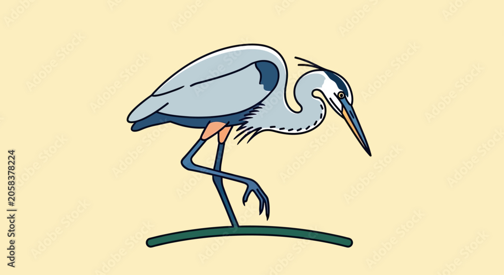 Obraz premium Blue heron bird standing on one leg.