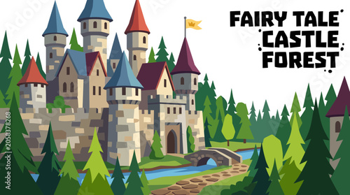 Tableau sur toile fairy tale castle architecture in magical forest landscape environment with fant