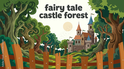 Slika na platnu fairy tale castle architecture in magical forest landscape environment with fant