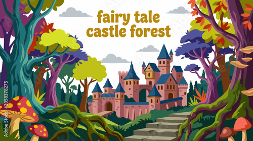 Photos fairy tale castle architecture in magical forest landscape environment with fant