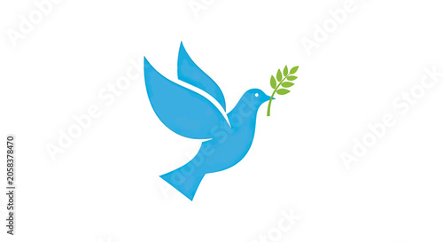 Foto Blue peace dove flying with olive branch