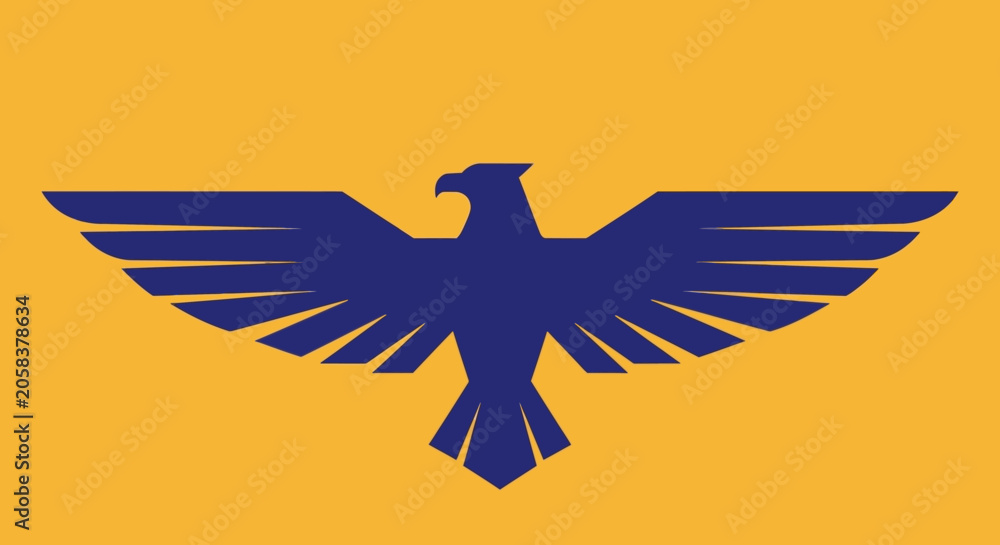 Fototapeta premium Blue eagle icon on orange background logo.