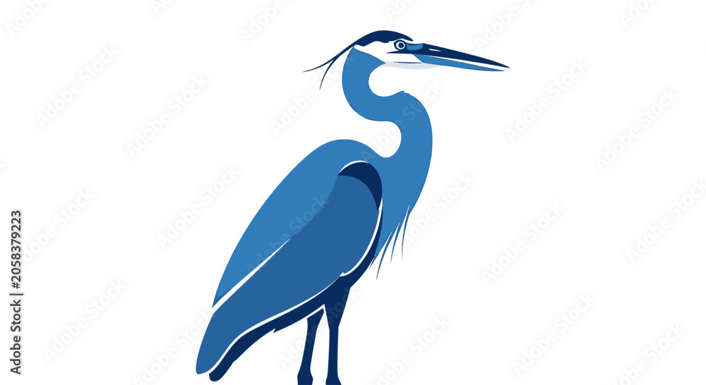 Fototapeta premium Blue heron bird illustration standing in profile.