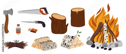 Canvas Print Tools and materials for building fire