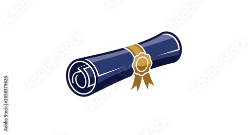 Bild auf Leinwand Blue rolled diploma scroll with gold wax seal