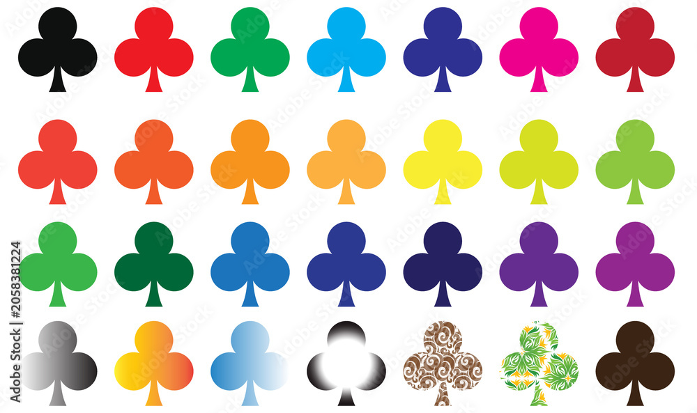 Fototapeta premium Icon Set of colorful club suit on a white background
