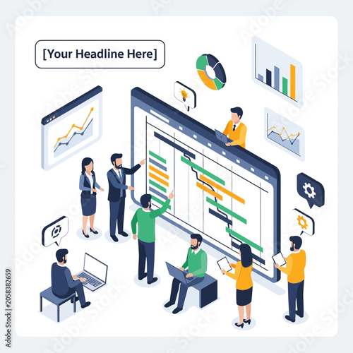 Business Team Collaborating on Project Management Dashboard.