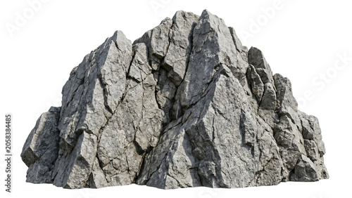 Принти на полотні Gray rocky mountain formation with jagged peaks and textured surfaces on transpa