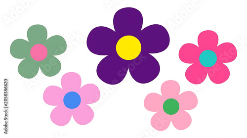 Colorful Flowers Flat Vector Illustration On White Background