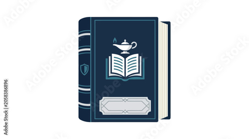 Cuadro en lienzo A classic dark blue hardcover book featuring an open book and a magic lamp icon on the cover
