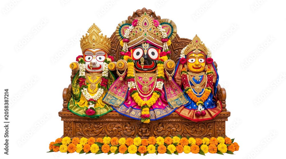Fototapeta premium Idols of lord jagannath, balabhadra and devi subhadra isolated on transparent background