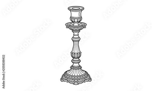 Ornate Candlestick Outline Vector
