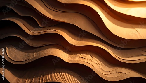 A wavy, layered pattern with varying shades of brown