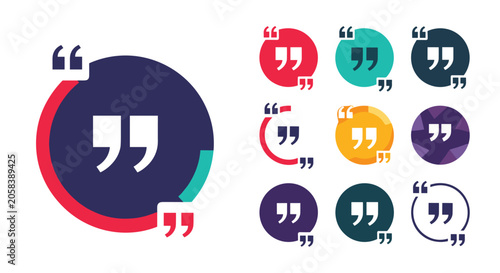Collection of colorful speech bubbles with double quotation marks in various shapes and styles for design elements.