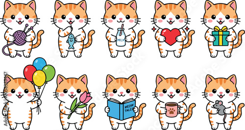 Fotografía Cute Cartoon Cat Character Vector Pack Collection