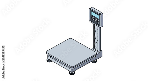 Industrial heavy duty digital platform shipping scale with electronic weight indicator on a pole isolated on white.