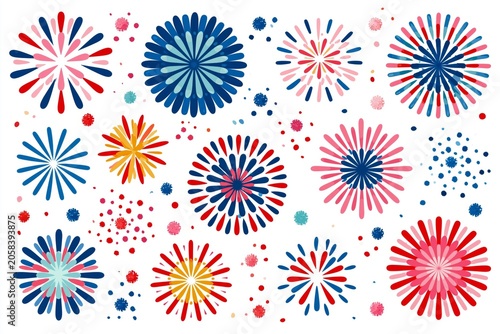 3D Fireworks and pollen that are often used in promotions and events illustration set. party, diary, decorate, event isolated on white. Vector render drawing. 3D cartoon style.