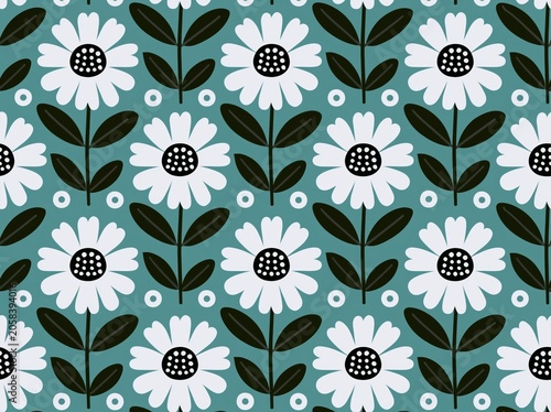 Gender neutral floral seamless vector background. Simple whimsical romantic 2 tone pattern. Kids, duvet cover, wallpaper, curtain and clothing, fashionable trendy print design scandi all over print.