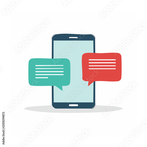 Smartphone with chat bubbles in flat design