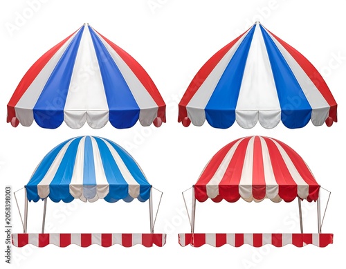 Colorful Striped Market Canopy Set Isolated on White Background
