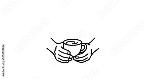 Canvas-taulu A simple line art illustration of two hands holding a steaming cup of coffee