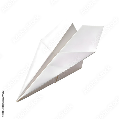 White paper airplane model on clear background for creative or educational use