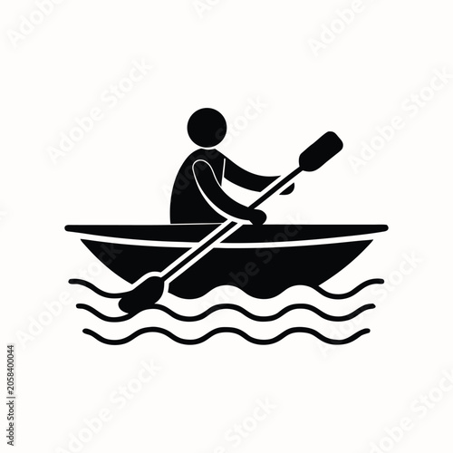 Kayaking, boat, paddling, water sports, recreation, black icon, silhouette