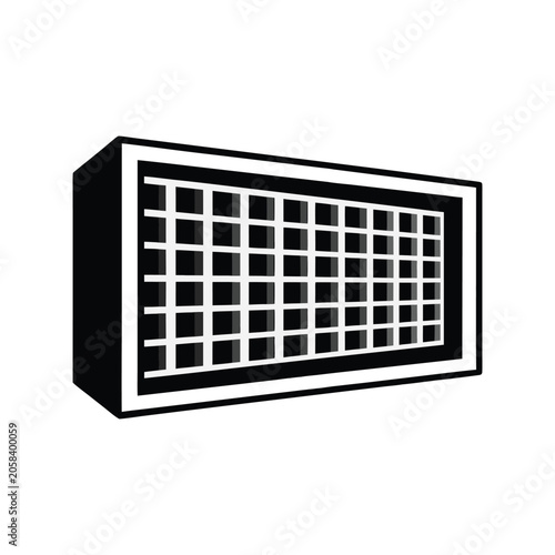 Ventilation grille, air vent, rectangular louvre, black and white icon