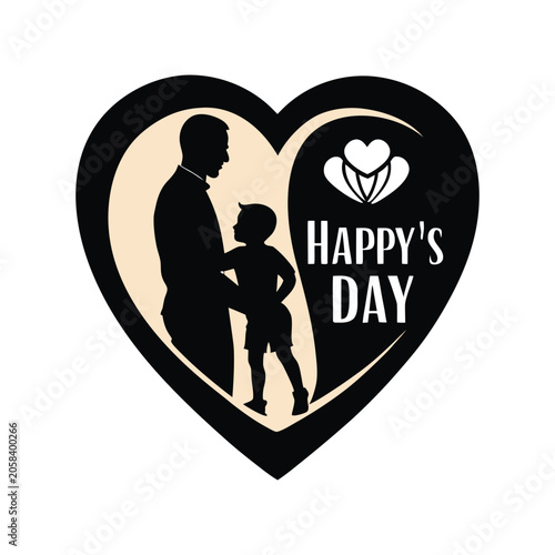 Black heart silhouette, Happy's Day, father son love, heart shape icon, beige background