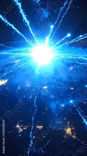 A glowing digital network connection above a dark planet surface