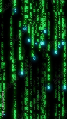 Sci-Fi Array of Code Cascading Downwards. Green Digital Design Background. Seamless Loop.