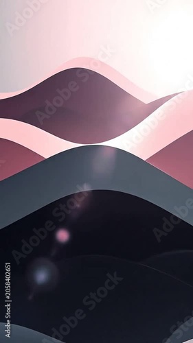Abstract landscape with soft rolling hills and a glowing sun
