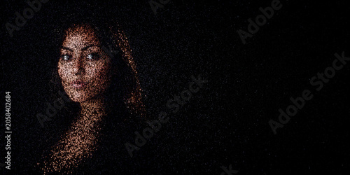 Digital ID Portrait of Woman with Face made up of Code. Verifiable credential Concept with copy-space.