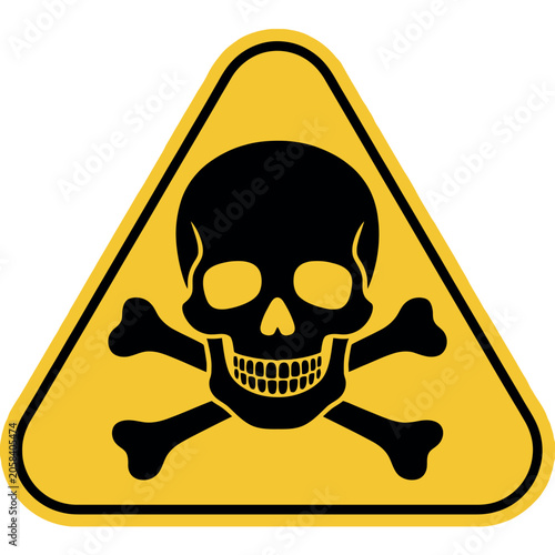 Yellow warning triangle with black skull and crossbones symbol