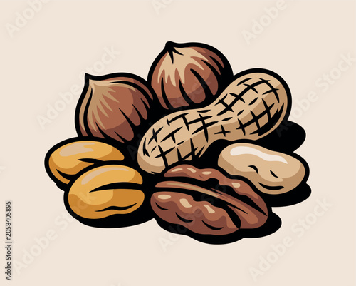 Assortment of healthy nuts and peanuts in a pile