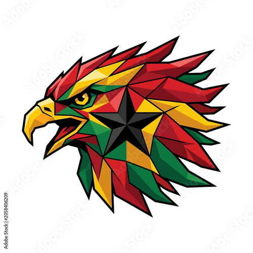 Tableau sur toile Geometric ghana national emblem featuring eagle, star, red, yellow, green, black hues