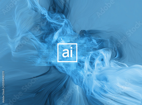 AI Processor Chip with Data Flow on Futuristic Circuit Board